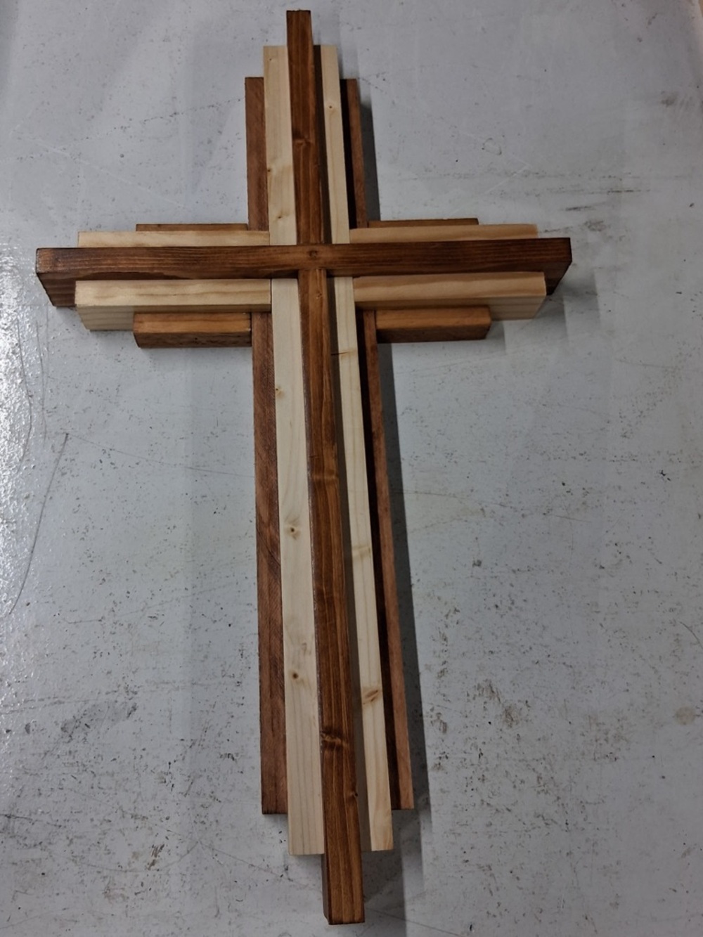Handcrafted Wooden Wall Cross in Natural and Dark Wood Tones